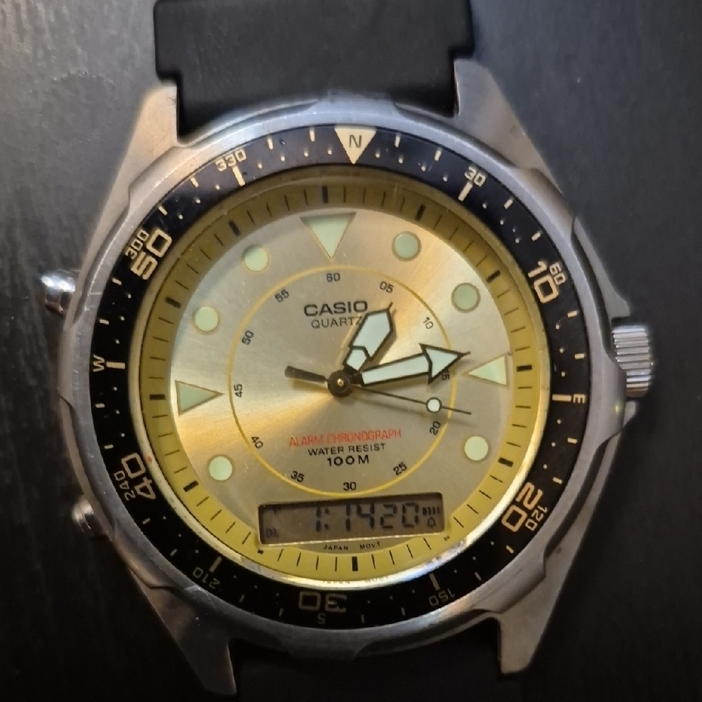 Casio Silver and Yellow Chronograph Watch